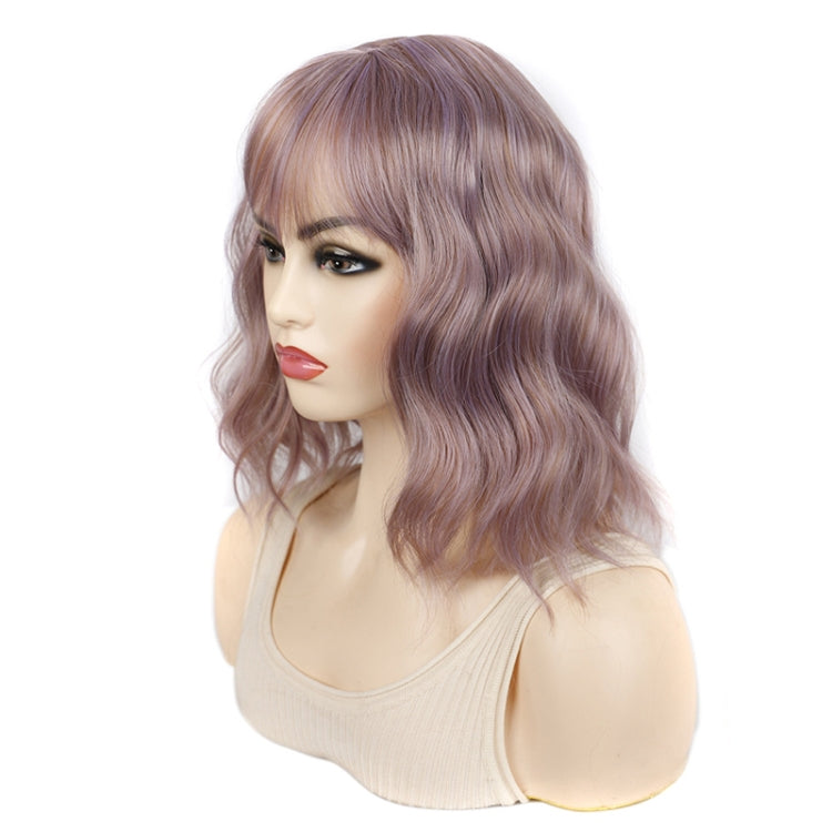 Water Wave Ripple Short Curly Hair With Bangs Fluffy Wig Headcovers, Color: Pink - free shipping - PMC TechLife - Order now!