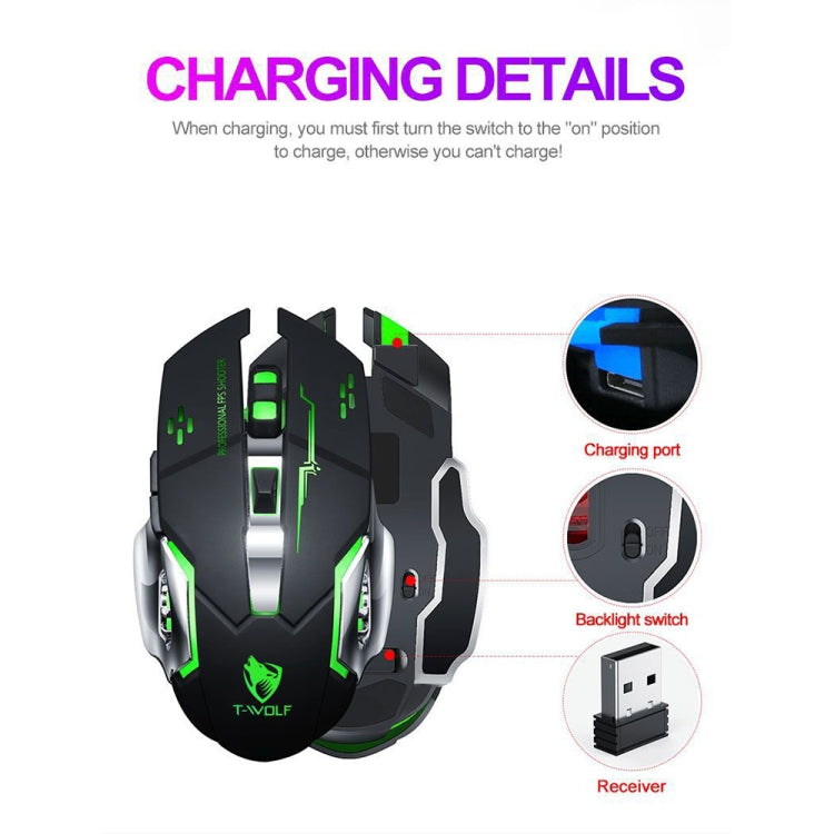 T-WOLF Q13 2.4GHz 6-keys RGB Colorful Light Gaming Wireless Mouse, Color: Single Mode Gray - Wireless Mice by T-WOLF | Online Shopping South Africa | PMC TechLife | Buy Now Pay Later Mobicred