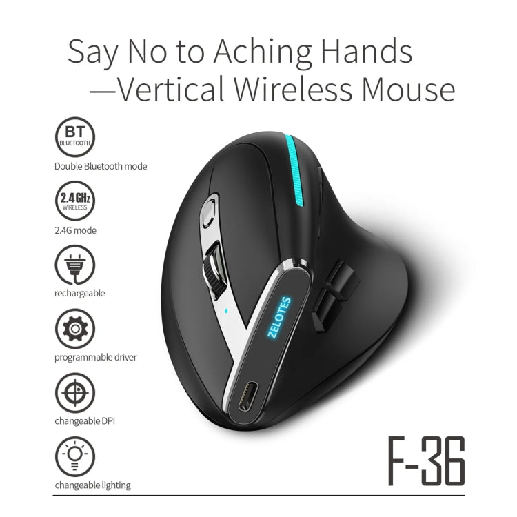 ZELOTES F36 9-Keys Vertical Grip Ergonomic Programming Dual Bluetooth + 2.4G Wireless Mouse(White) - Wireless Mice by ZELOTES | Online Shopping South Africa | PMC TechLife | Buy Now Pay Later Mobicred