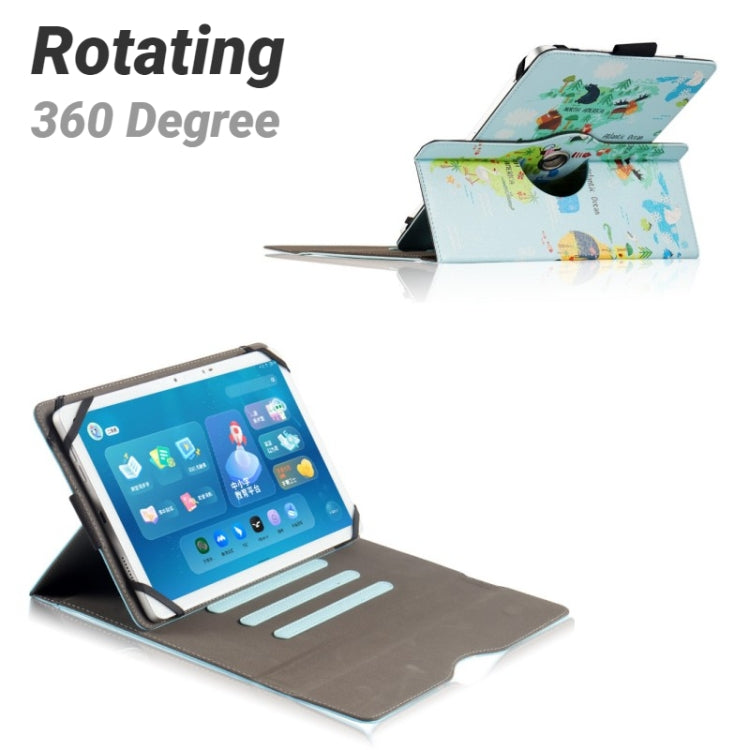 For UMIDIGI G1 Tab 10-11 inch Universal 360 Degree Rotation Leather Tablet Case(Blue Map) - Others by PMC TechLife | Online Shopping South Africa | PMC TechLife | Buy Now Pay Later Mobicred