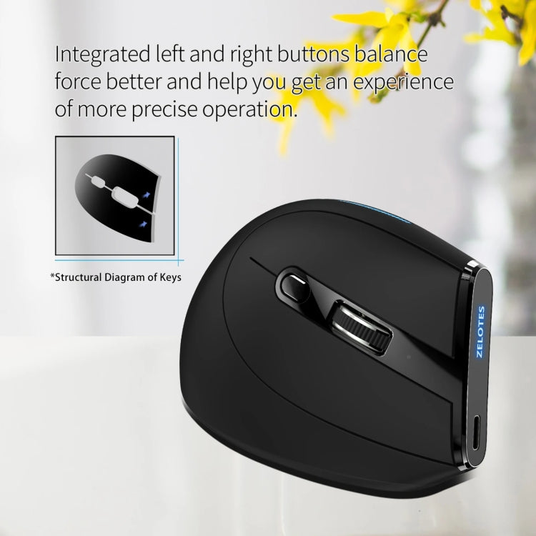 ZELOTES F36A 6-Buttons Vertical Grip Ergonomic Rechargeable Wireless Mouse(Black) - Wireless Mice by ZELOTES | Online Shopping South Africa | PMC TechLife | Buy Now Pay Later Mobicred
