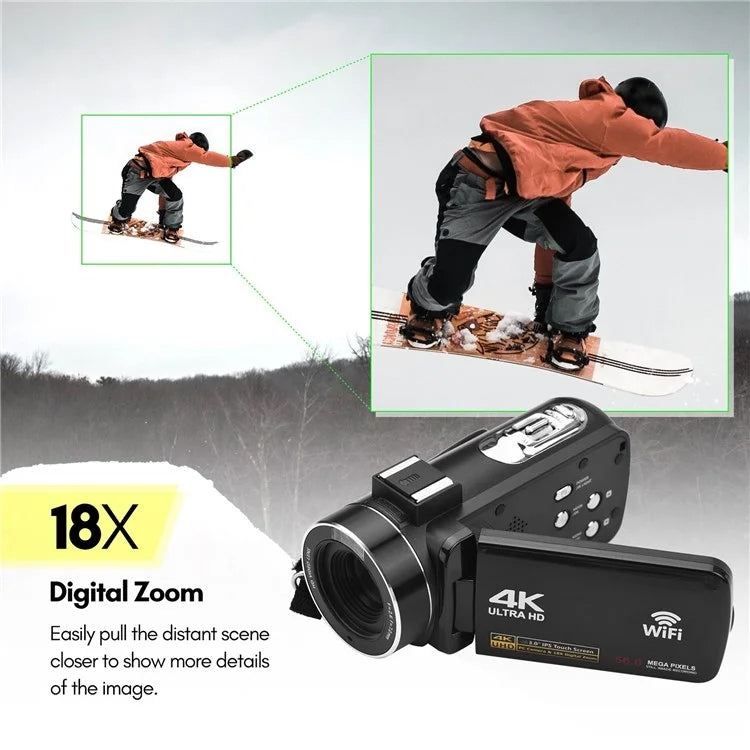 4K  Digital Video Camera 3 Inch IPS Touch Screen 56MP 18X Digital Zoom WiFi Camcorder, Spec: Set 1 - Video Cameras by PMC TechLife | Online Shopping South Africa | PMC TechLife | Buy Now Pay Later Mobicred