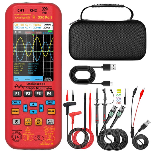 BSIDE O9 Digital Handheld Dual Channel 50MHz Oscilloscope Signal Source Multimeter, Spec: With Dual Oscilloscope Probe (Red) - Digital Multimeter by BSIDE | Online Shopping South Africa | PMC Jewellery | Buy Now Pay Later Mobicred