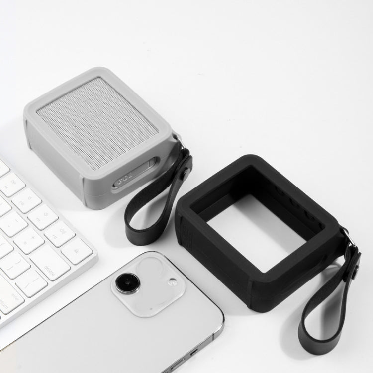 For JBL GO 2 Speaker Silicone Cover with PU Hand Strap Anti-lost Audio Protective Case(Black) - Protective Case by PMc TechLife | Online Shopping South Africa | PMc TechLife | Buy Now Pay Later Mobicred