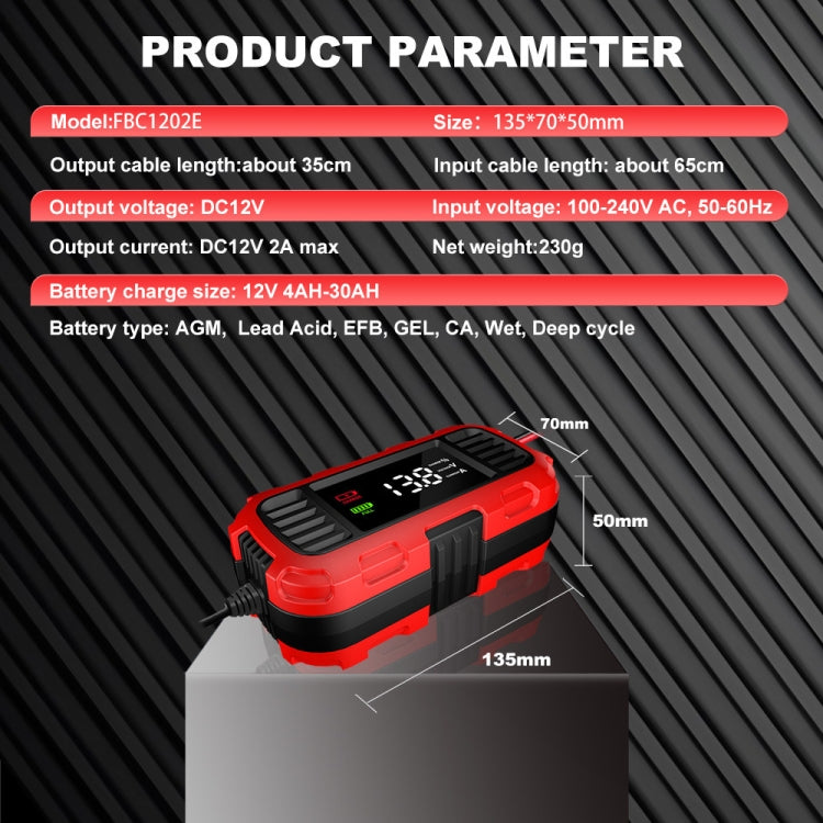 FOXSUR 2A 12V Motorcycle ATV Fully Automatic Trickle Battery Charger(EU Plug) - Battery Charger by FOXSUR | Online Shopping South Africa | PMC TechLife | Buy Now Pay Later Mobicred