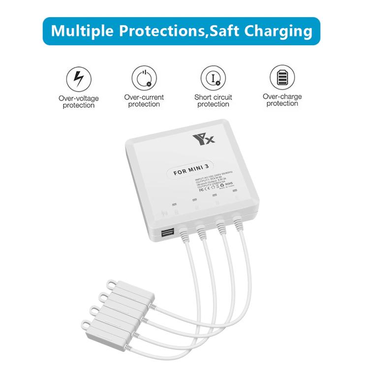 For DJI Mini 4 Pro / Mini 3 Pro / Mini 3 Drone YX 4-way Charger Battery Butler US Plug - free shipping - PMC TechLife - Order now!