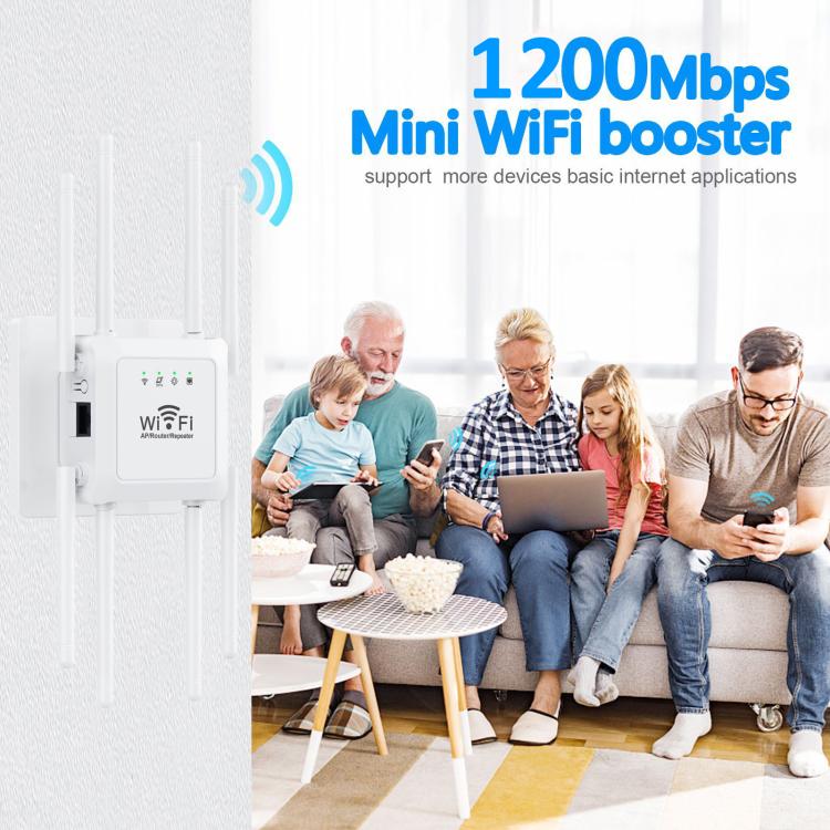 U18 1200Mbps 2.4G & 5G  Wireless Repeater WiFi Signal Amplifier With 8 Antenna US Plug White - Broadband Amplifiers by PMC TechLife | Online Shopping South Africa | PMC TechLife | Buy Now Pay Later Mobicred