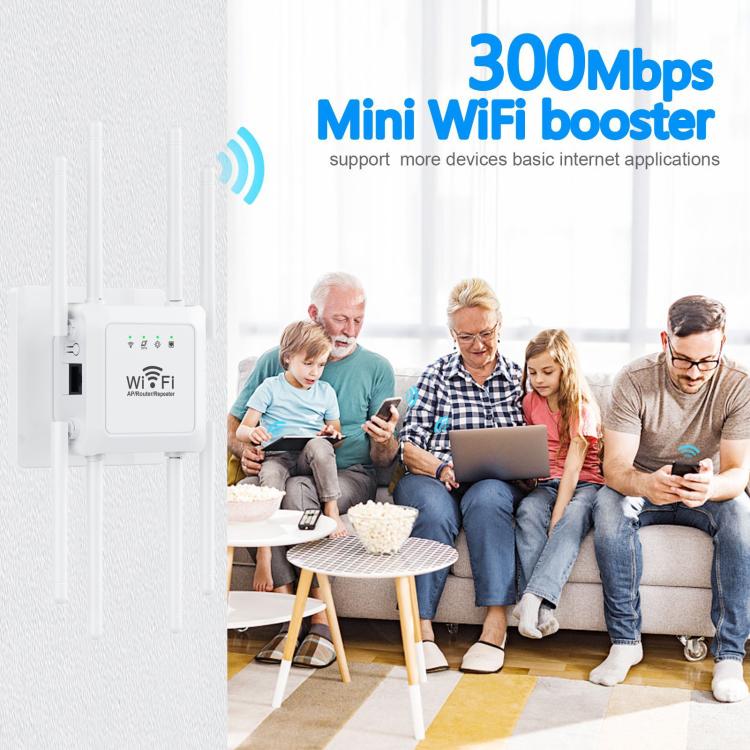 U18 300Mbps 2.4G Wireless Repeater WiFi Signal Amplifier With 8 Antennas EU Plug White - Broadband Amplifiers by PMC TechLife | Online Shopping South Africa | PMC TechLife | Buy Now Pay Later Mobicred