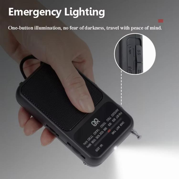 W-209 Mini Portable Rechargeable / Battery Dual-mode Powered Pointer FM Radio with Flashlight(Red) - Radio Player by PMC TechLife | Online Shopping South Africa | PMC TechLife | Buy Now Pay Later Mobicred
