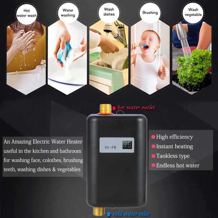 3000W Small Tankless Electric Water Heater For Kitchen Bathroom EU Plug(Gold) - free shipping - PMC TechLife - Order now!
