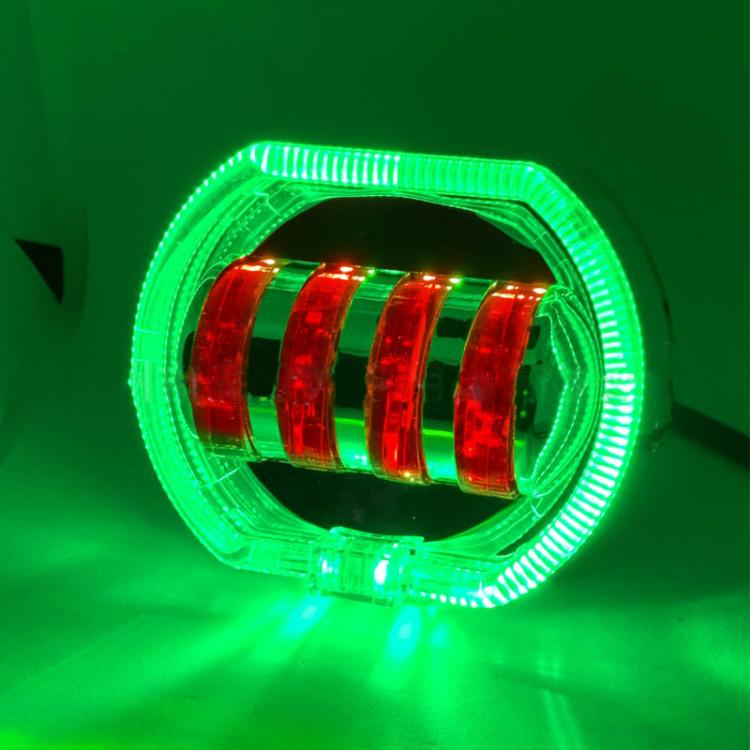 Motorcycle Electric Vehicle General Modification LED Headlight 4 Beads Double Lens Lamps, Style: Green Aperture+Red Devil Eye - Headlights by PMC TechLife | Online Shopping South Africa | PMC TechLife | Buy Now Pay Later Mobicred