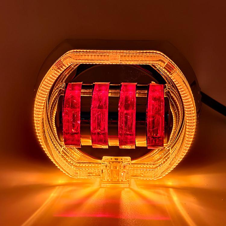 Motorcycle Electric Vehicle General Modification LED Headlight 4 Beads Double Lens Lamps, Style: Yellow Aperture+Red Devil Eye - Headlights by PMC TechLife | Online Shopping South Africa | PMC TechLife | Buy Now Pay Later Mobicred