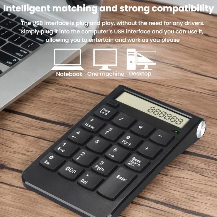 2.4G Dual-Mode Display Digital Keypad Cashier Office Computer Rechargeable Wireless Keyboard - Mini Keyboard by PMC TechLife | Online Shopping South Africa | PMC TechLife | Buy Now Pay Later Mobicred