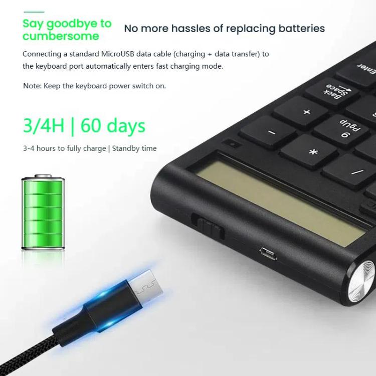 2.4G Dual-Mode Display Digital Keypad Cashier Office Computer Rechargeable Wireless Keyboard - Mini Keyboard by PMC TechLife | Online Shopping South Africa | PMC TechLife | Buy Now Pay Later Mobicred