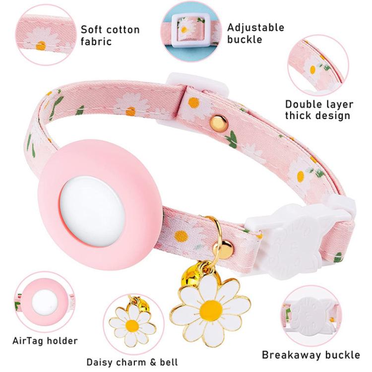 For AirTag Tracker Silicone Cover Small Daisy Pet Collar Dog Collar With Bell And Front Back Film(Pink) - Pet Series by PMC TechLife | Online Shopping South Africa | PMC TechLife | Buy Now Pay Later Mobicred