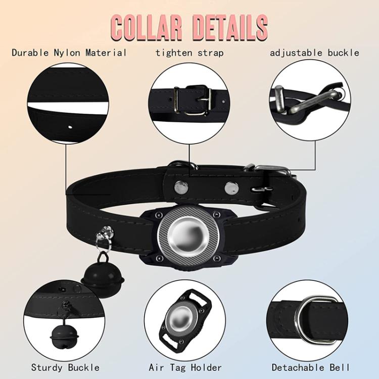 For AirTag Tracker Waterproof Protection Case Pet Leather Collar Anti Lost Cat Locator Collar(Black) - Pet Series by PMc TechLife | Online Shopping South Africa | PMc TechLife | Buy Now Pay Later Mobicred