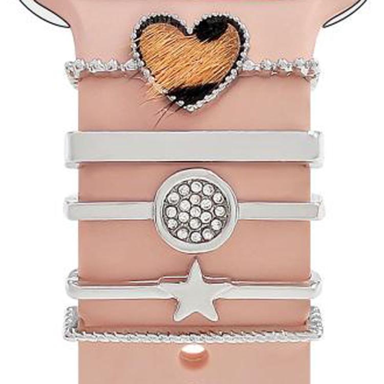 22mm Width Smart Watch Silicone Band Decorative Ring Metal Accessories, Style: Love Heart Leopard Silver - free shipping - PMc TechLife - Order now!