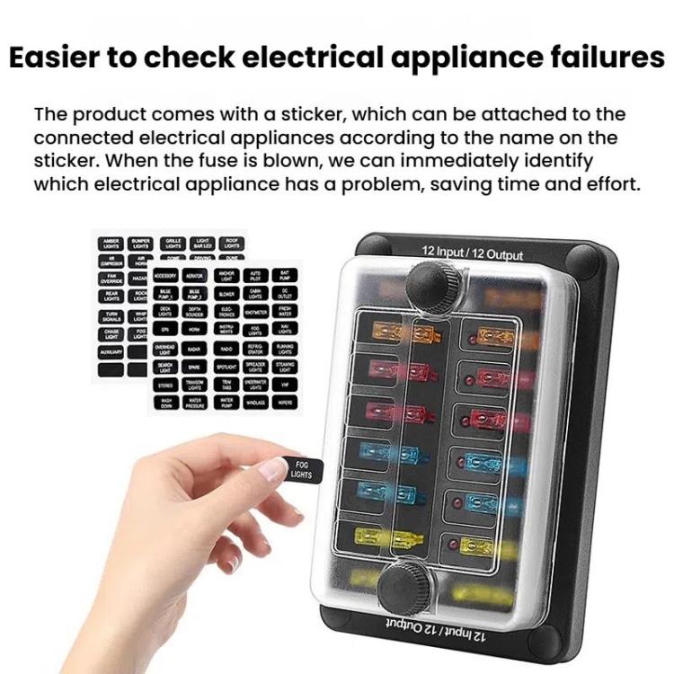 One In And One Out 12-Way Fuse Box LED Indicator With Sticker(ZH-1704B2) - Fuse by PMc TechLife | Online Shopping South Africa | PMc TechLife | Buy Now Pay Later Mobicred