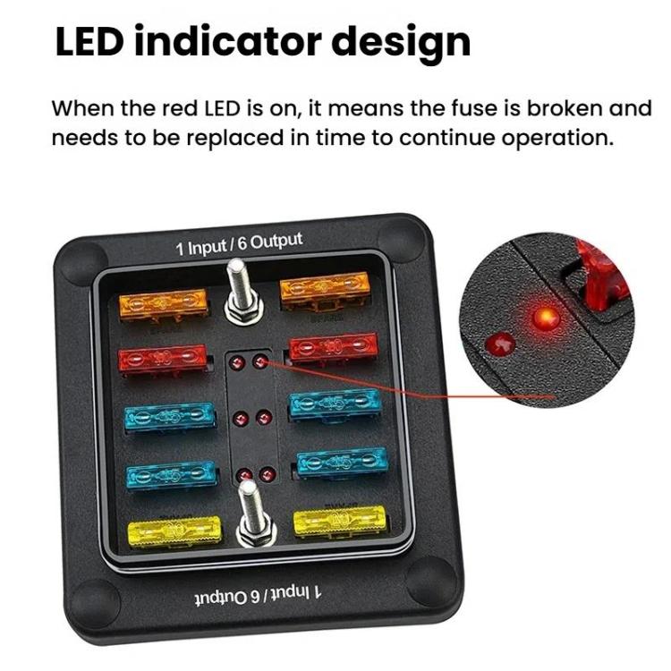 6-Way Waterproof Fuse Box With LED Indicator And Sticker(ZH-1704A1) - Fuse by PMc TechLife | Online Shopping South Africa | PMc TechLife | Buy Now Pay Later Mobicred
