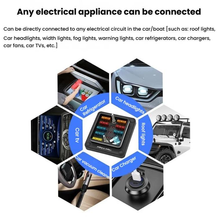 6-Way Waterproof Fuse Box With LED Indicator And Sticker(ZH-1704A1) - Fuse by PMc TechLife | Online Shopping South Africa | PMc TechLife | Buy Now Pay Later Mobicred