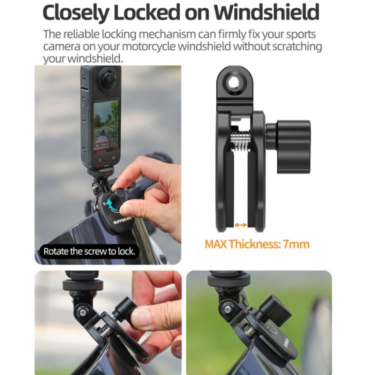 Sunnylife ZJ846 Sports Camera Universal Mount Motorcycle Windshield Clip(Black) - free shipping - PMC TechLife - Order now!