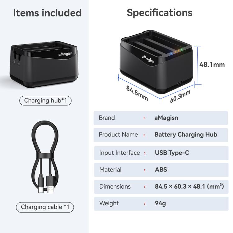 For Insta360 X5 Camera AMagisn Battery Charger Fast Charging Station For 3 Batteries Simultaneously - free shipping - PMC TechLife - Order now!
