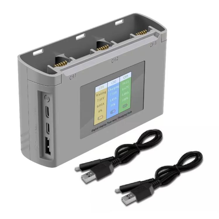 For DJI Mini 2 SE/Mini 2/Mini 4K YX 3-way Battery Charging Hub With Color Screen(Gray) - free shipping - PMC TechLife - Order now!