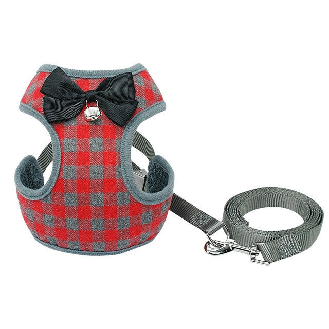 Adjustable Bow Plaid Vest Lead Pull Rope Leash for Cat Dog Pet(L) - free shipping - PMC TechLife - Order now!