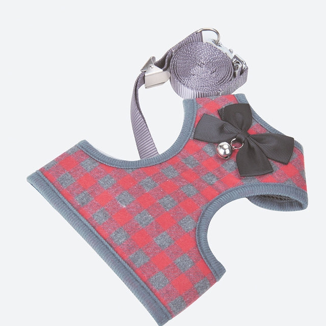 Adjustable Bow Plaid Vest Lead Pull Rope Leash for Cat Dog Pet(L) - free shipping - PMC TechLife - Order now!
