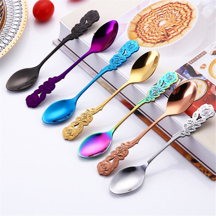 Small Mini Stainless Steel Rose Flower Coffee Spoon Strring Spoon Teaspoon Tea Spoon Dessert Spoon Long Handle Tableware(Rose Gold) - free shipping - PMC TechLife - Order now!