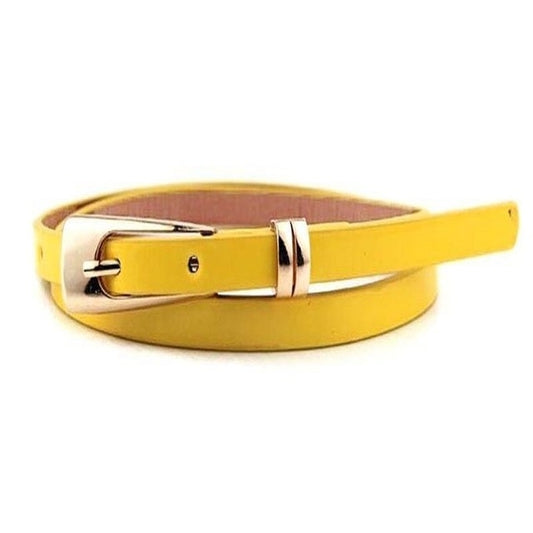 Candy-colored PU Leather Rectangular Buckle Thin Belt for Women, Length: 1050 x 11mm(Yellow) - Belts by PMC Jewellery | Online Shopping South Africa | PMC Jewellery