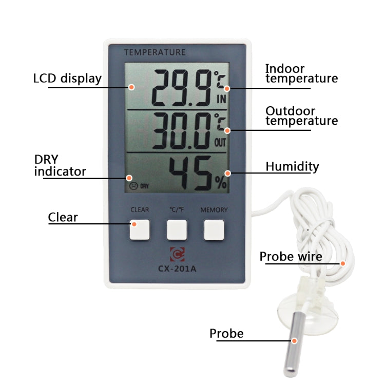 CX-201A LCD Digital Weather Station Thermometer Hygrometer Indoor  Outdoor Temperature Humidity Meter with Temperature Sensor - Indoor Thermometer by PMC TechLife | Online Shopping South Africa | PMC TechLife