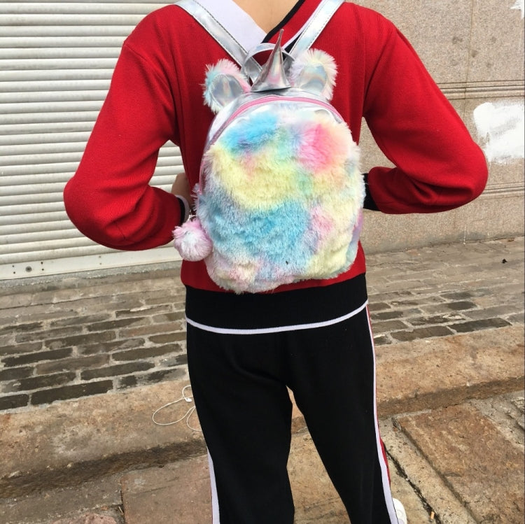 Unicorn Backpack Bag For Teenager Colorful Fur Leather Schoolbag Female Travel Shoulder Bag(Pink) - Double-shoulder Bags by PMC Jewellery | Online Shopping South Africa | PMC Jewellery