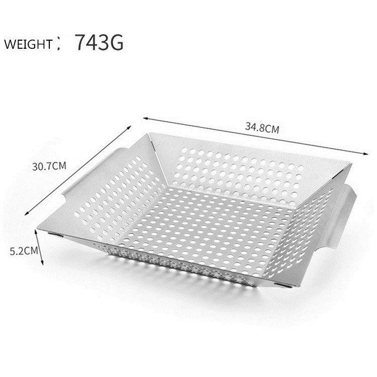 Stainless Steel Square Grill Leak Tray With Hole Grill Tray Outdoor Grill Tool BBQ Vegetables 12 inch Grill Tray - Cookwares & Tablewares by PMC Jewellery | Online Shopping South Africa | PMC Jewellery