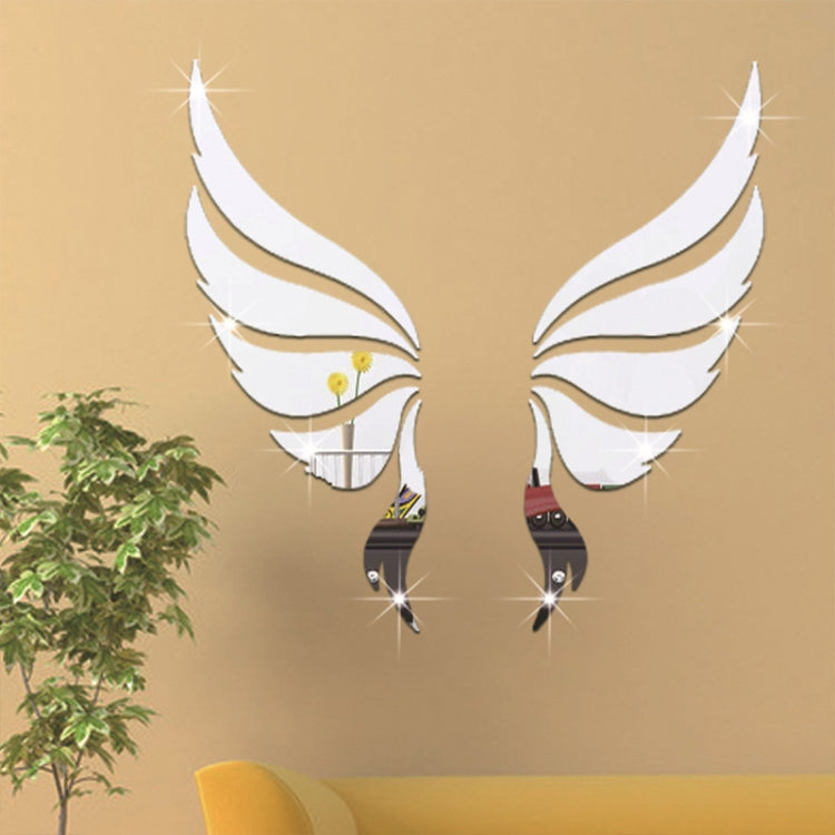 Crystal Three Dimensional Decorative Wall Stickers Angel Wings Bedroom Decorative Mirror(Silver) - Decorative Mirrors by PMC TechLife | Online Shopping South Africa | PMC TechLife