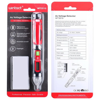 WINTACT WT3010  LED AC Voltage Tester Non-Contact Detector Pen 12-1000V AC Voltage Detector - Current & Voltage Tester by Wintact | Online Shopping South Africa | PMC Jewellery