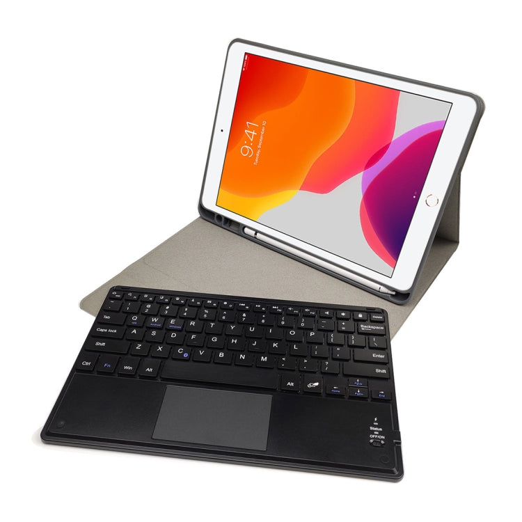 RK102C Detachable Magnetic Plastic Bluetooth Keyboard with Touchpad + Silk Pattern TPU Tablet Case for iPad 10.2, with Pen Slot & Bracket(Red) - Universal by PMC TechLife | Online Shopping South Africa | PMC TechLife