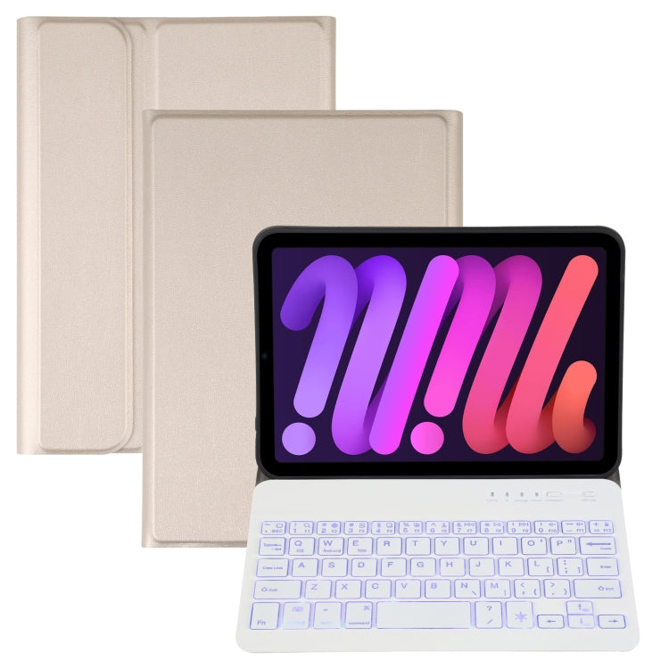 A06S Detachable Lambskin Texture Ultra-thin TPU Backlight Bluetooth Keyboard Leather Tablet Case with Stand For iPad mini 6 (Gold) - For iPad mini by PMC TechLife | Online Shopping South Africa | PMC TechLife