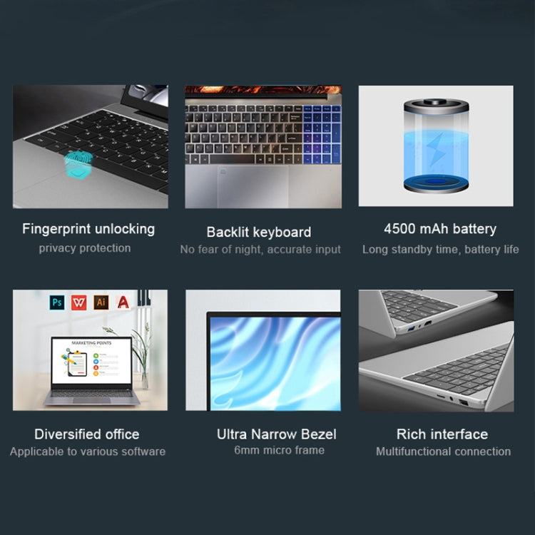 H15 15.6 inch Ultrathin Laptop, 16GB+512GB, Windows 11 Intel Processor N95 Quad Core, EU Plug (Silver) - free shipping - PMc TechLife - Order now!