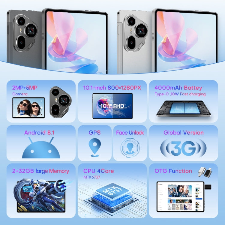 Pad7 Ultra 10.1 inch 3G Phone Call Tablet PC, 2GB+32GB, Android 8.1 MTK6737 Quad Core, EU Plug (Black) - free shipping - PMc TechLife - Order now!