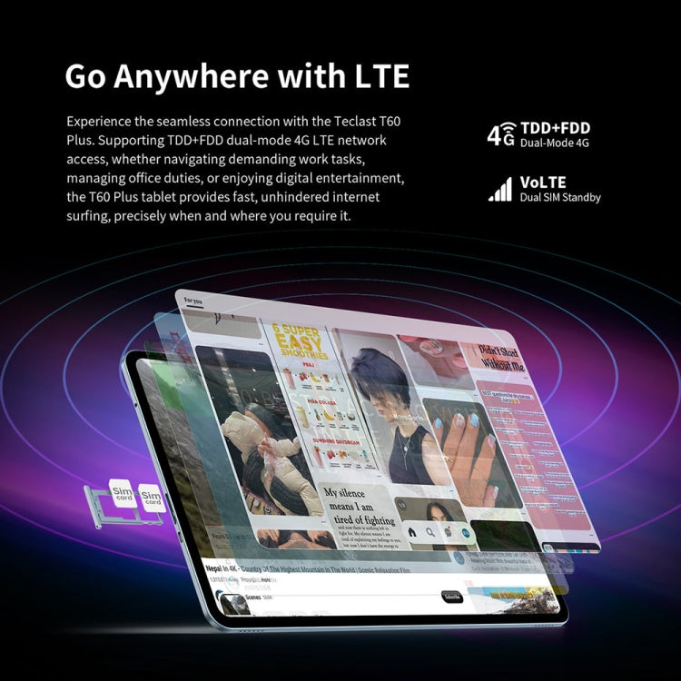 Teclast T60 Plus 4G LTE Tablet PC, 6GB+128GB, 12 inch Android 14 MediaTek Helio G88 Octa Core, Support Dual SIM - free shipping - PMc TechLife - Order now!