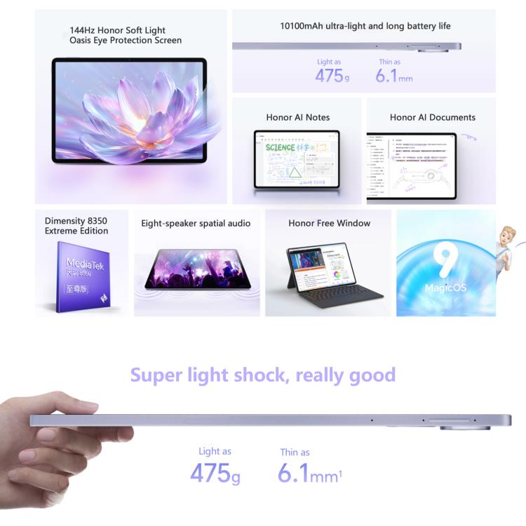 Honor Pad V9 Soft Light Screen WiFi Tablet PC, 11.5 inch 8GB+256GB MagicOS 9.0 Dimensity 8350 Ultra Octa Core (White) - free shipping - PMc TechLife - Order now!