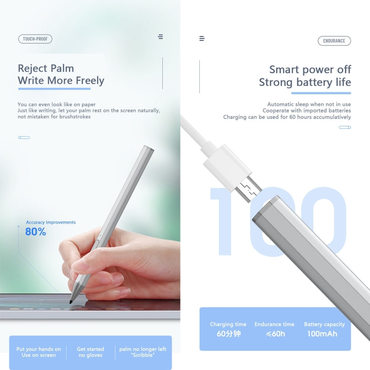 WR18 4096 Micro USB Pressure-Sensitive Stylus Pen(Silver) - Stylus Pen by PMC TechLife | Online Shopping South Africa | PMC TechLife | Buy Now Pay Later Mobicred