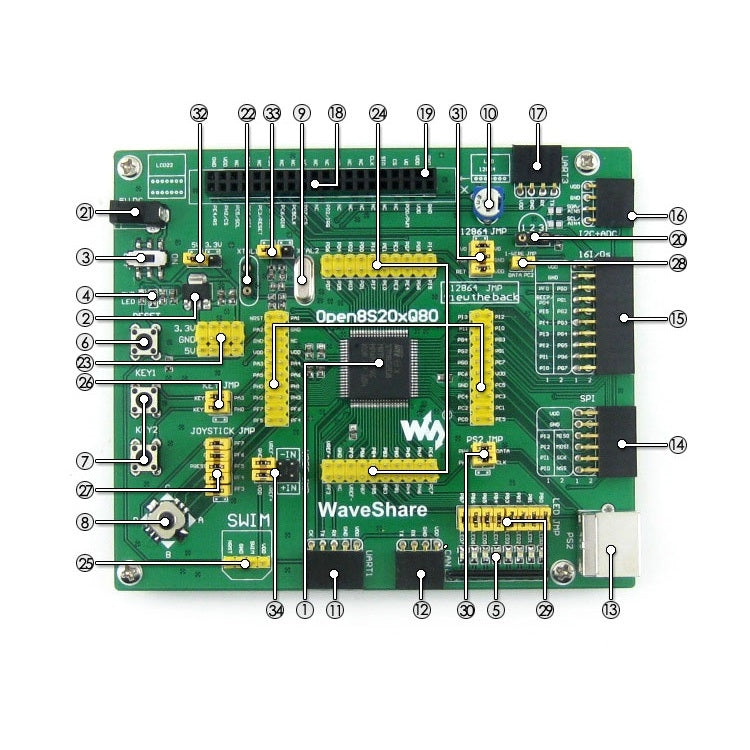 Waveshare Open8S208Q80 Standard, STM8 Development Board - MCU Tools by Waveshare | Online Shopping South Africa | PMC Jewellery | Buy Now Pay Later Mobicred