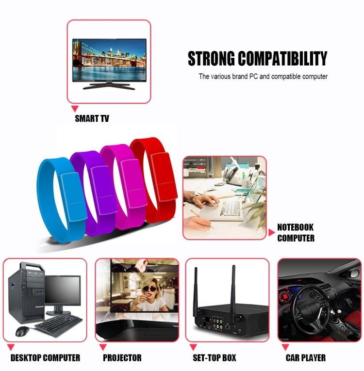 MicroDrive 128GB USB 2.0 Fashion Bracelet Wristband U Disk (Red) - free shipping - PMC Jewellery - Order now!