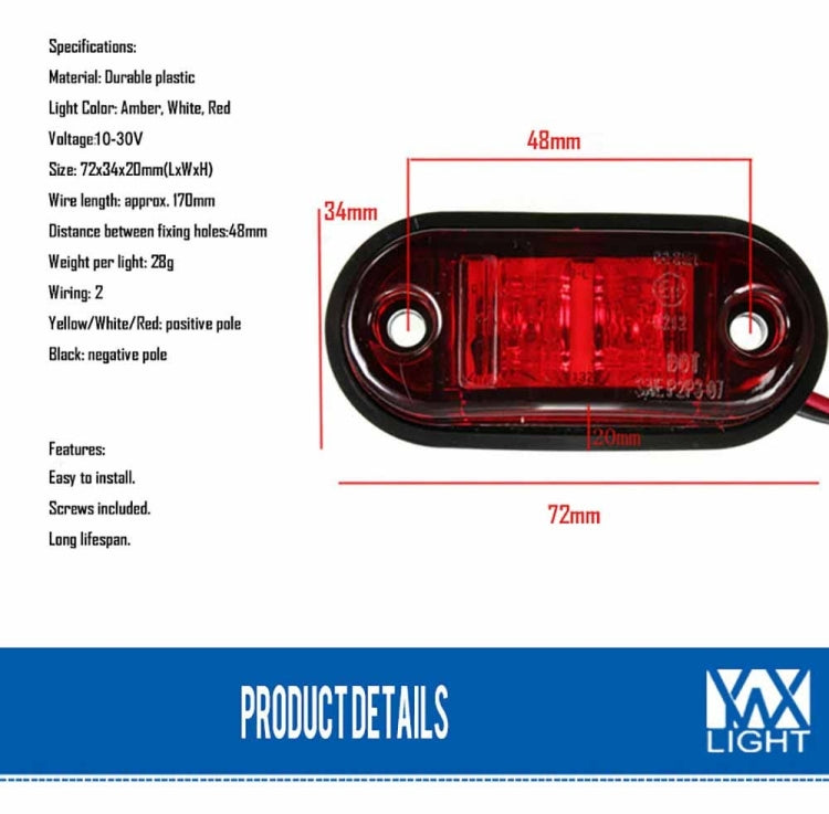 10-30V Oval Clearing Truck Trailer Side Marker Light (Red) - Clearance Lights by YWXLight | Online Shopping South Africa | PMC Jewellery