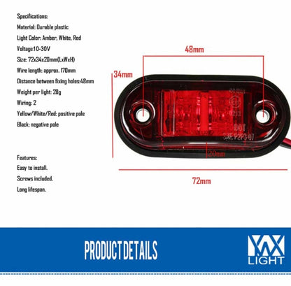 10-30V Oval Clearing Truck Trailer Side Marker Light (Red) - Clearance Lights by YWXLight | Online Shopping South Africa | PMC Jewellery