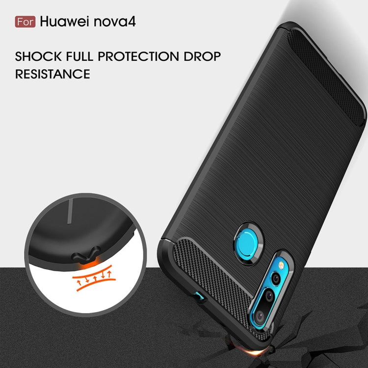 Brushed Texture Carbon Fiber Shockproof TPU Case for Huawei Nova 4 (Red) - Huawei Cases by PMC Jewellery | Online Shopping South Africa | PMC Jewellery