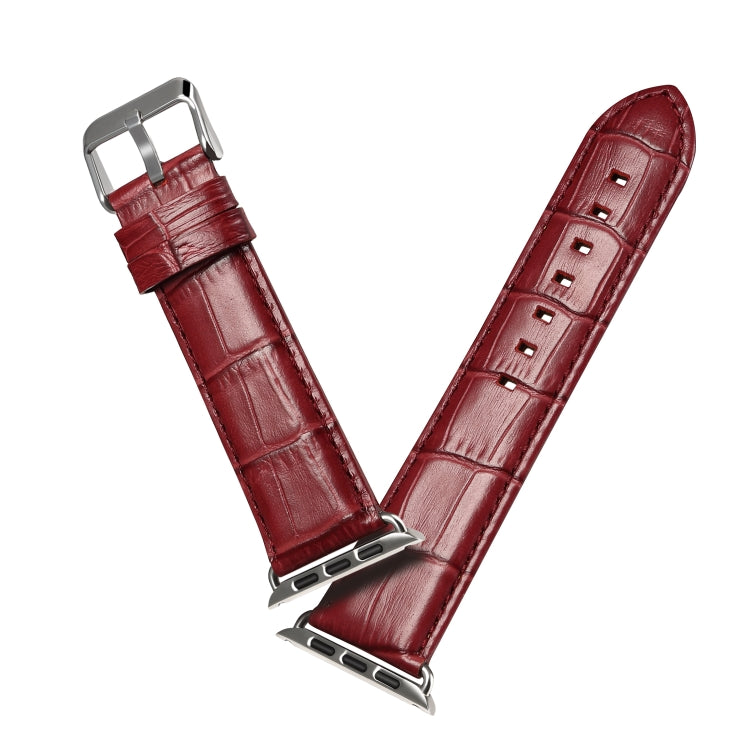 Denior Crocodile Grain Watch Cowhide Leather Watch Band for Apple Watch Ultra 49mm&Watch Ultra 2 49mm / Series 10 46mm / 9&8&7 45mm / SE 3&SE 2&6&SE&5&4 44mm / 3&2&1 42mm (Dark Red) - Watch Bands by Denior | Online Shopping South Africa | PMC Jewellery | Buy Now Pay Later Mobicred