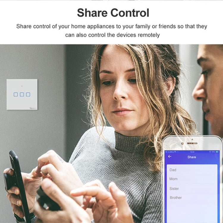 Sonoff T2 Touch 86mm Tempered Glass Panel Wall Switch Smart Home Light Touch Switch, Compatible with Alexa and Google Home, AC 100V-240V, EU Plug - Smart Switch by PMC TechLife | Online Shopping South Africa | PMC TechLife